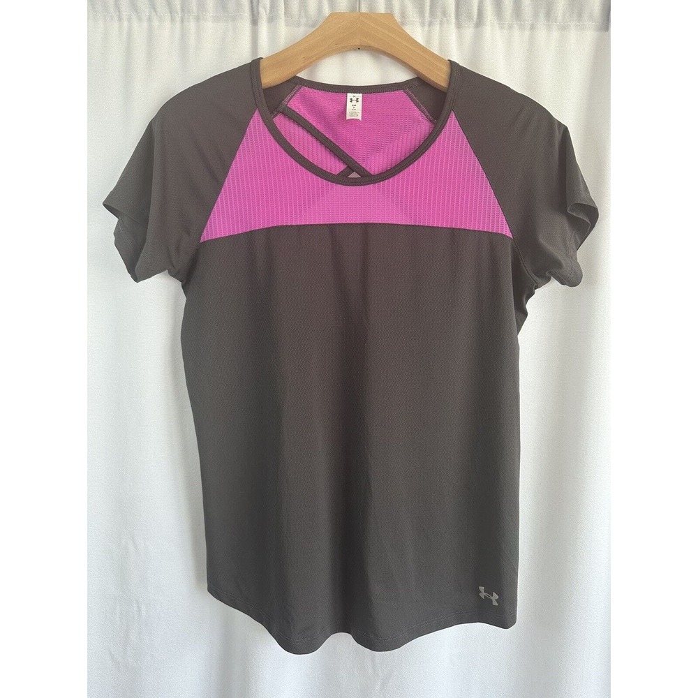 Under Armour Womens Size Small Fitted Heat Gear Short Sleeve Key Hole Back Top